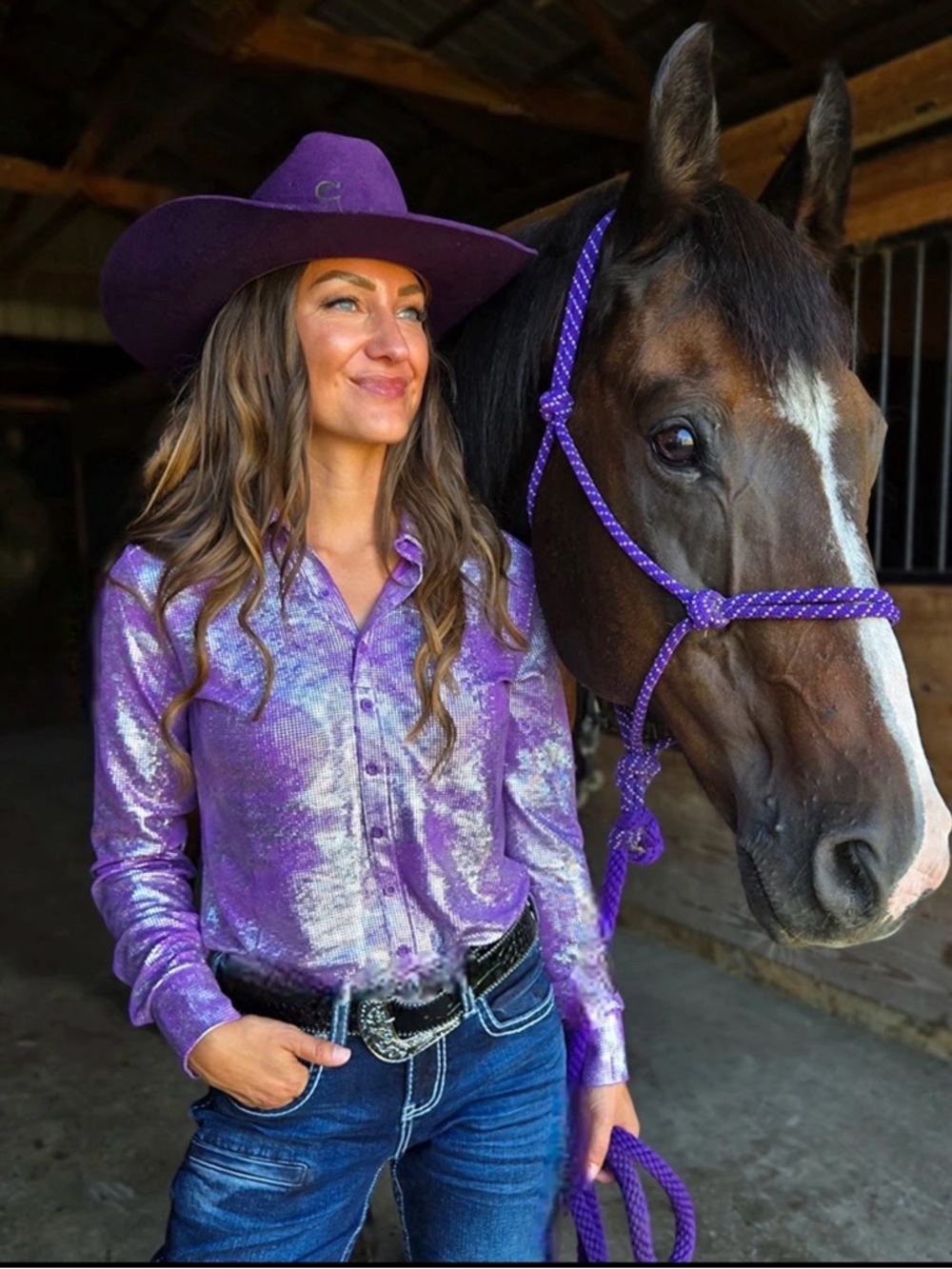 New Lavender & Silver Iridescent Stretch Lightweight Pullover Button Up